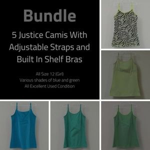 5 Justice Camis w/ Adjustable Straps & Shelf Bras